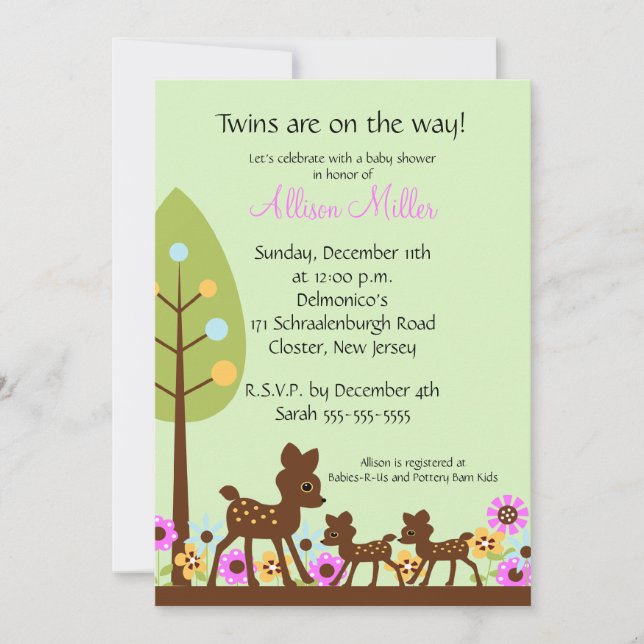 Baby Deer TWINS Baby Shower Invitation (Front)