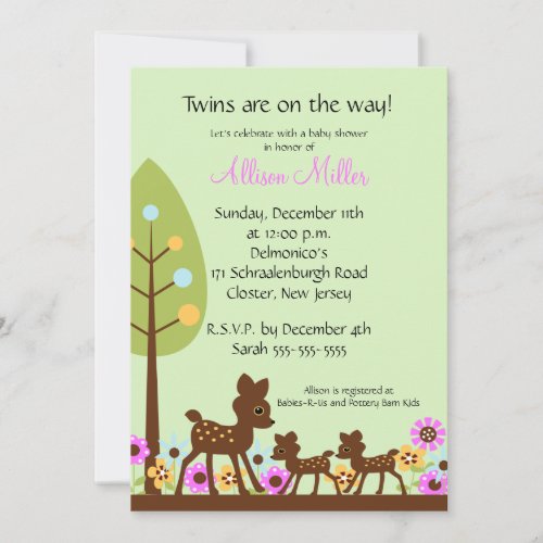 Baby Deer TWINS Baby Shower Invitation