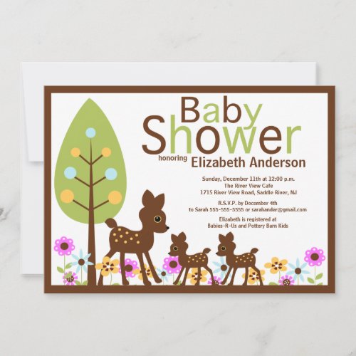 Baby Deer TWINS Multiple  Baby Shower Invitation
