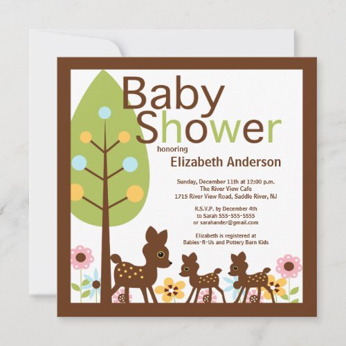 Baby Deer TWINS Multiple Baby Shower Invitation