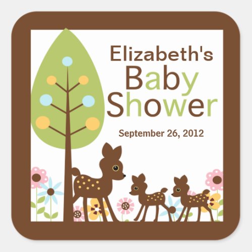 Baby Deer Twins Multiple Baby Shower Invitation Square Sticker