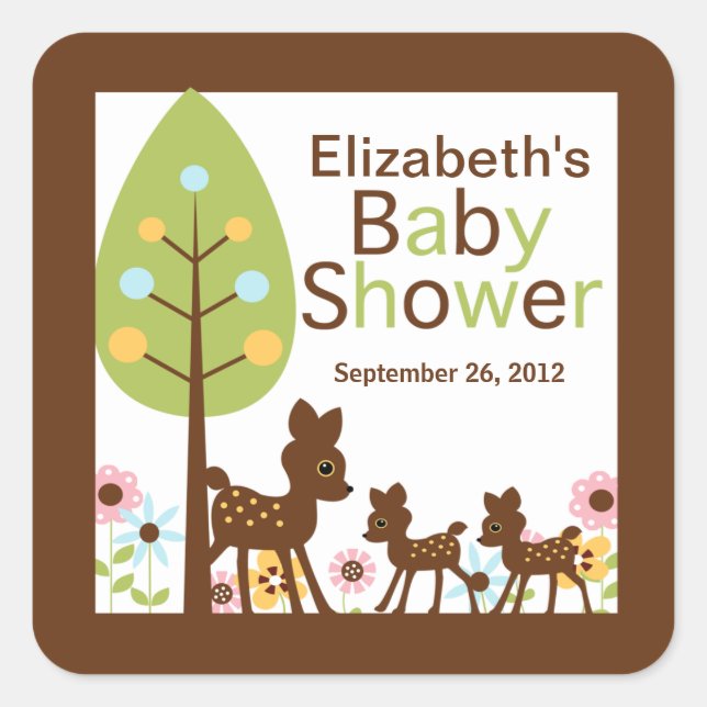 Baby Deer Twins Multiple Baby Shower Invitation Square Sticker (Front)