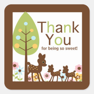 Baby Deer Twins Multiple Baby Shower Invitation Square Sticker