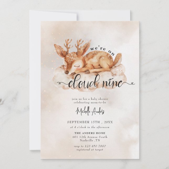 Baby Deer | Watercolor Girl Baby Shower Invitation (Front)