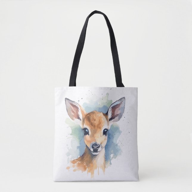 Baby Deer Watercolor Tote Bag (Front)