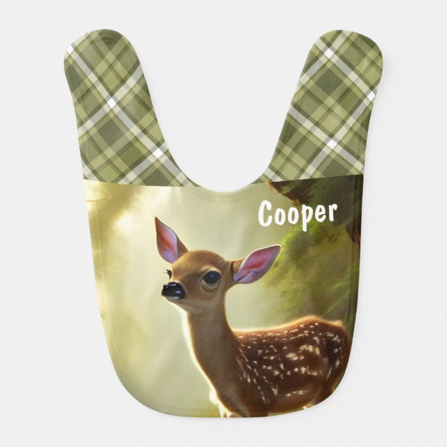 Baby Deer Wildlife Portrait Personalized Baby Bib (Front)