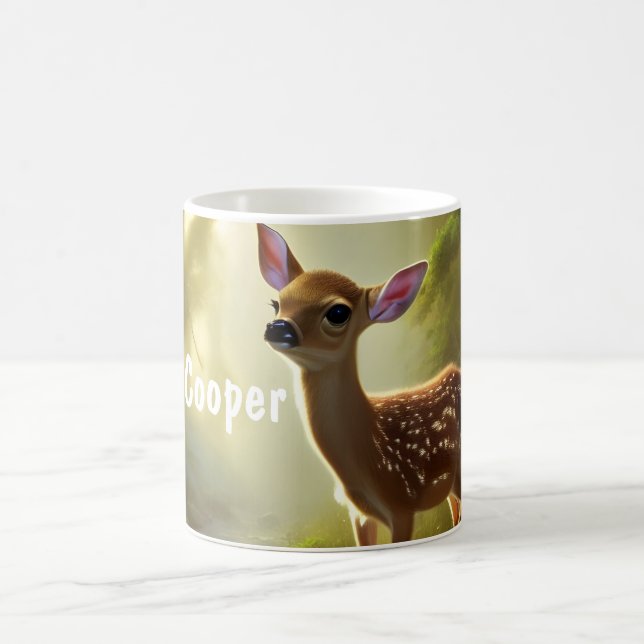 Baby Deer Wildlife Portrait Personalized Coffee Mug (Center)