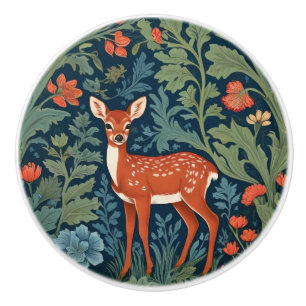 Baby Deer William Morris style Left Facing Fawn Ceramic Knob