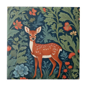 Baby Deer William Morris style Left Facing Fawn Ceramic Tile
