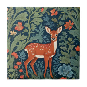 Baby Deer William Morris style Right Facing Fawn Ceramic Tile