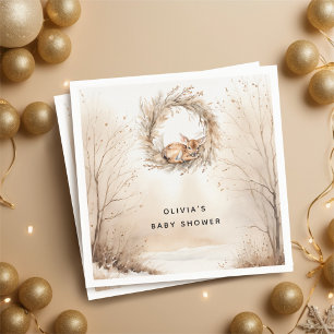 Baby Deer Winter Beige Baby Shower Napkins