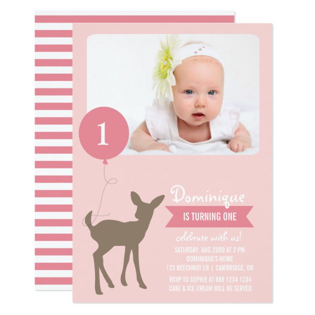 Baby Deer With A Balloon Photo Birthday Invitation