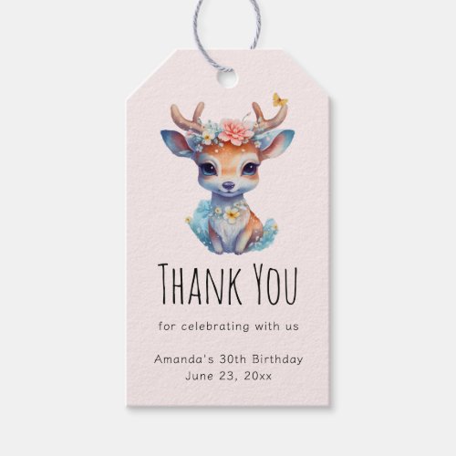 Baby Deer with Antlers and Flowers Party Thank You Gift Tags