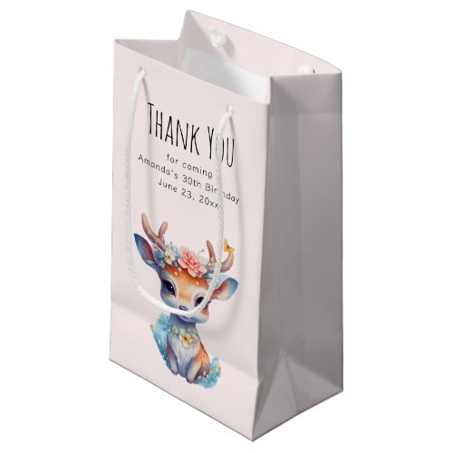 Baby Deer with Antlers and Flowers Party Thank You Small Gift Bag