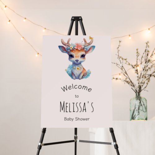Baby Deer with Antlers and Flowers Shower Welcome Foam Board