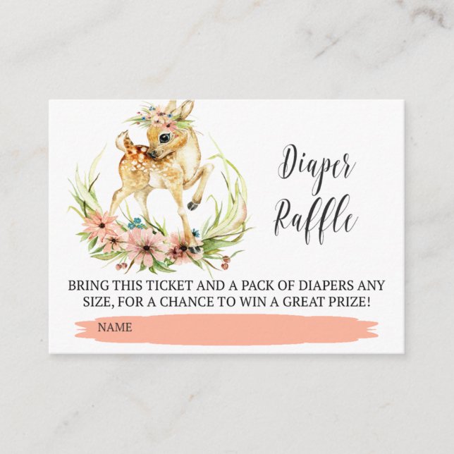 Baby Deer With Greenery Diaper Raffle Ticket Enclosure Card (Front)