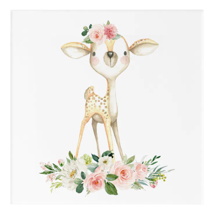 Baby Deer, Woodland Animals, Boho, Pink Flowers Acrylic Print | Zazzle Baby Deer, Woodland Animals, Boho, Pink Flowers Acrylic Print | Zazzle