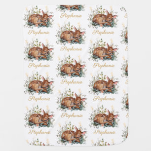 Baby Deer Woodland Custom Name Baby Blanket