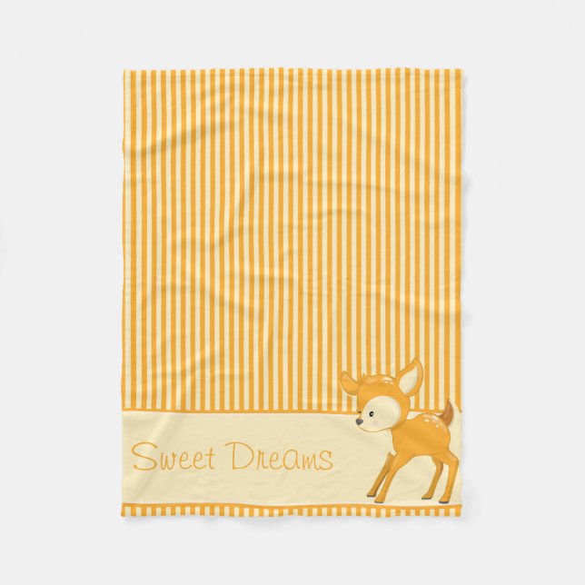 Baby Deer | Yellow & Orange Stripes | Personalized Fleece Blanket (Front)
