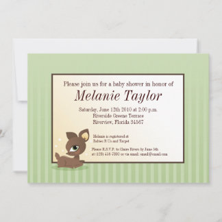 Baby Deerie on Green Stripes Invitation