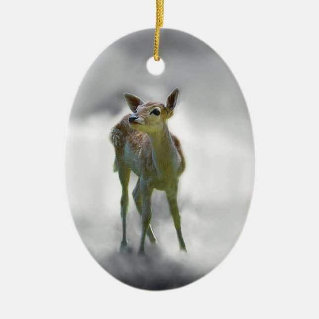 Baby deer's curiosity ceramic ornament (Front)