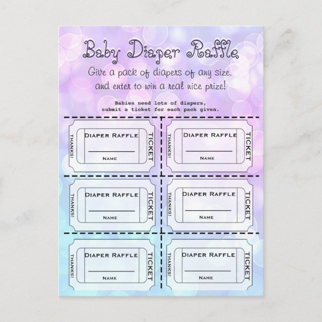 Baby Diaper Raffle (Boy or Girl) Tickets Postcard (Front)