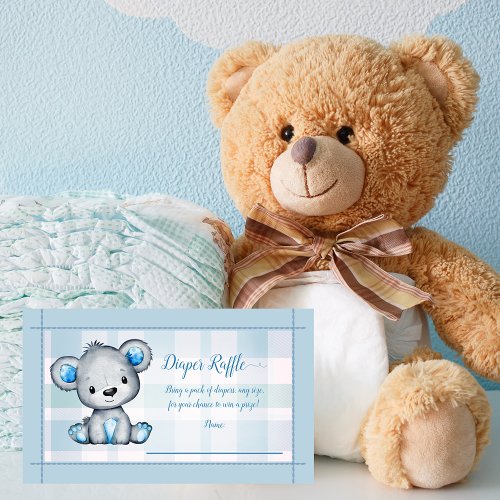Baby Diaper Raffle Cute Bear Boy Plaid Shower Game Enclosure Card