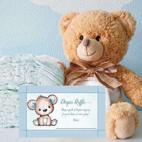 Baby Diaper Raffle Cute Brown Bear Boy Shower Game Enclosure Card