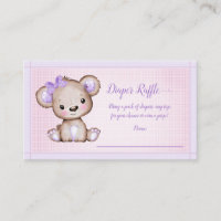 Baby Diaper Raffle Cute Purple Bear Girl Shower En Enclosure Card