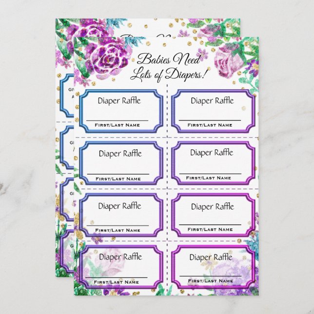 Baby Diaper Raffle Tickets Floral Invitation (Front/Back)