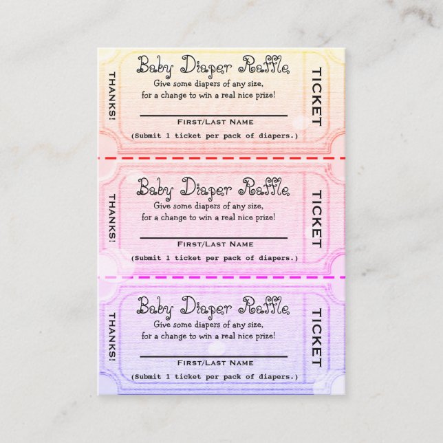 Baby Diaper Raffle Tickets Rainbow Colored Enclosure Card (Front)