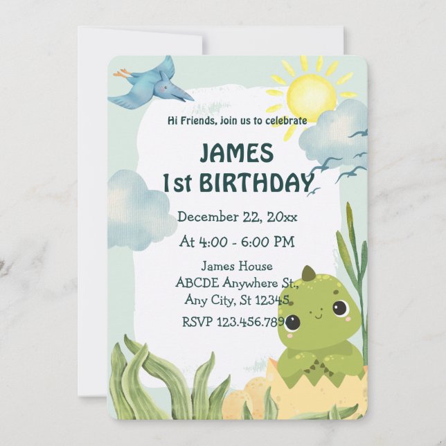Baby Dino birthday  Invitation (Front)