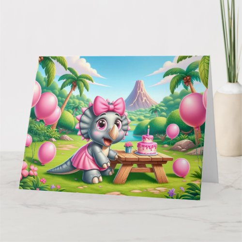 Baby Dino Birthday _ Triceratops Girl Card