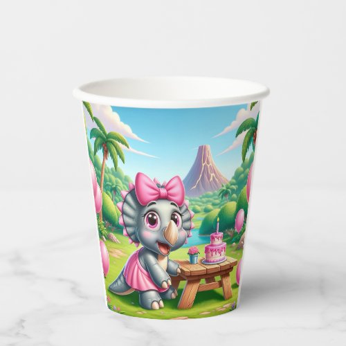 Baby Dino Birthday _ Triceratops Girl Paper Cups