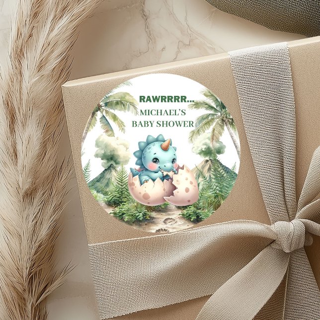 Baby Dino Boy Shower Stickers Hatching Soon (Baby Dino Boy Shower Stickers Hatching Soon)