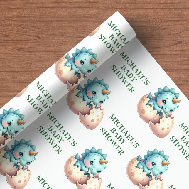 Baby Dino Boy Shower Wrapping Paper Hatching Soon (Baby Dino Boy Shower Wrapping Paper Hatching Soon)
