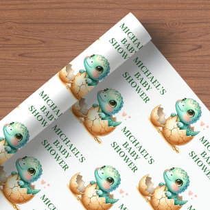 Baby Dino Egg Theme Hatching Soon Wrapping Paper