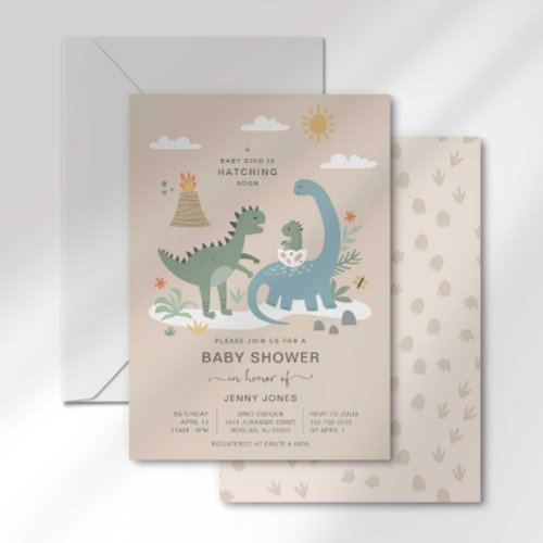 Baby Dino Hatching Soon Baby Shower Invitation