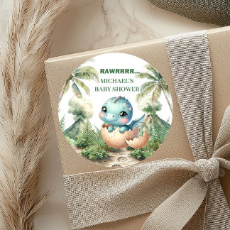 Baby Dino Hatching Soon Stickers Shower Party