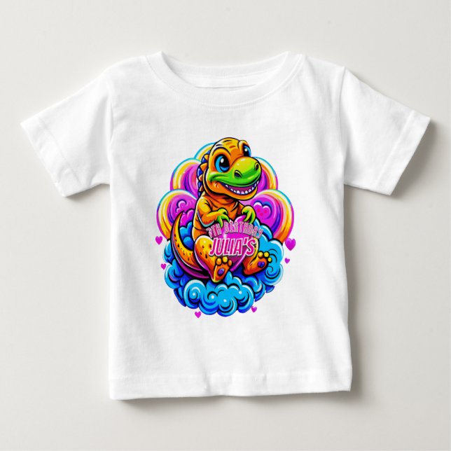 Baby Dino Hugging a Heart Pillow on a Cloud T-Shirt (Front)