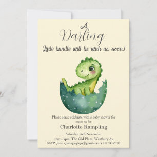 Baby Dino on Cornflower Baby Shower Invitation