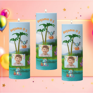 Baby Dino Pillar Candle for Kids Birthday Decor
