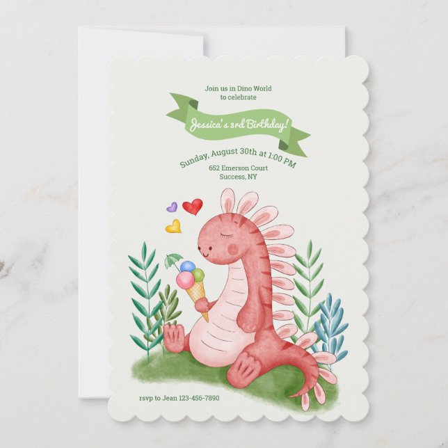 Baby Dino Pink Invitation (Front)