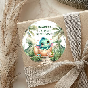 Baby Dino Shower Stickers Cute Hatching Soon