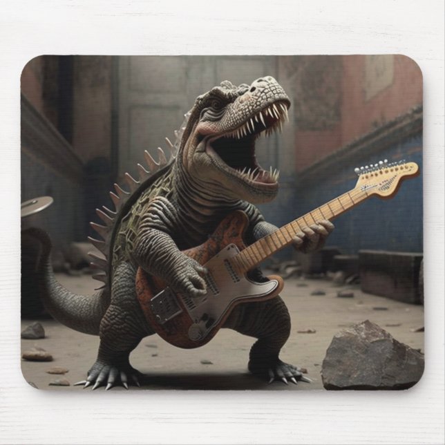 Baby Dino with a Guitar Mouse Pad (Front)