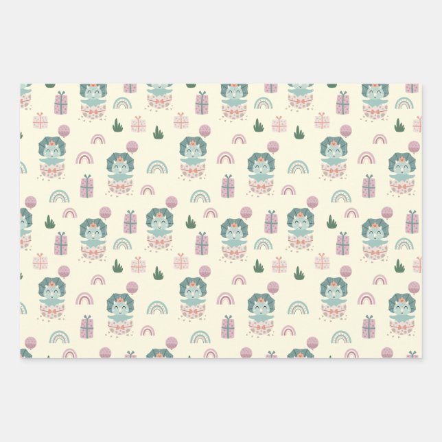 Baby Dino Wrapping Paper Flat Sheet Set of 3 (Front)