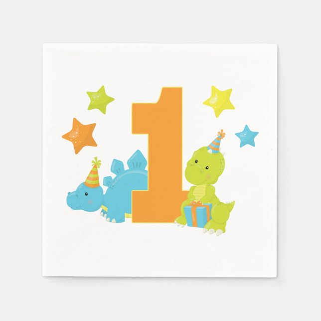 Baby Dinosaur 1st Birthday Napkins (Front)