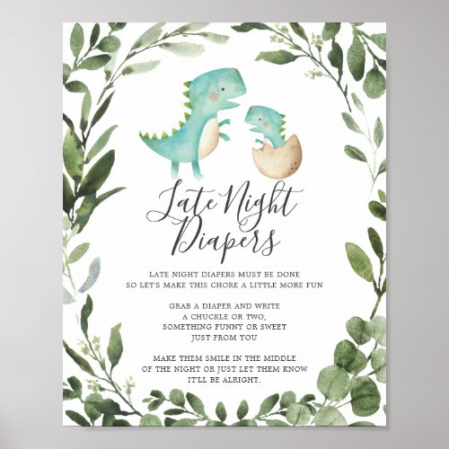 Baby Dinosaur Baby Shower Late Night Diapers Sign