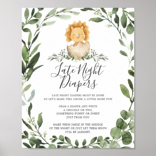 Baby Dinosaur Baby Shower Late Night Diapers Sign