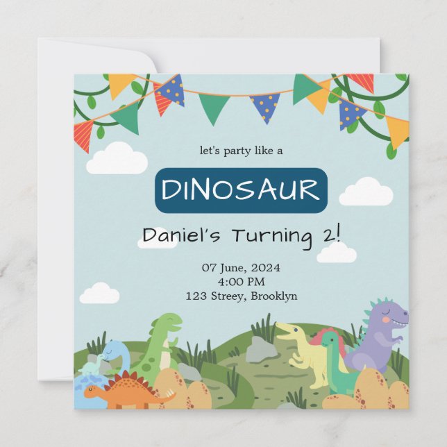 Baby Dinosaur Blue Sky Birthday Invitation (Front)